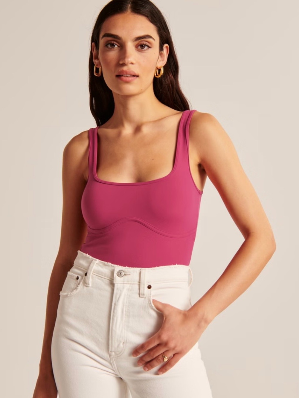 Abercrombie & Fitch Hot Pink Seamless Fabric Corset Squareneck Tank Size Small